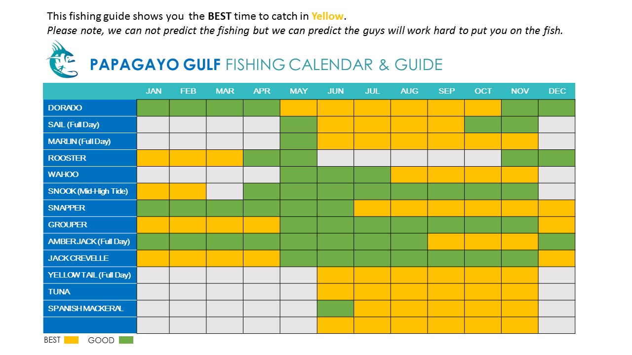 Costa Rica Fishing Seasons Chart